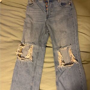 We The Free Light Blue Distressed Straight Leg Jeans